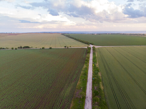 Drone View of Landscape at Sunset Time