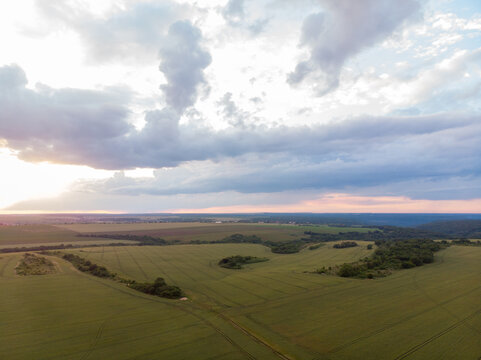 Drone View of Landscape at Sunset Time