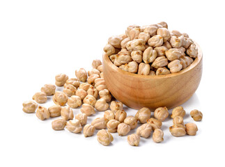 Dried chickpeas on white background