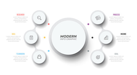 Modern infographic template. Business data visualization. Process chart. Vector design with 6 steps, options, parts or processes.