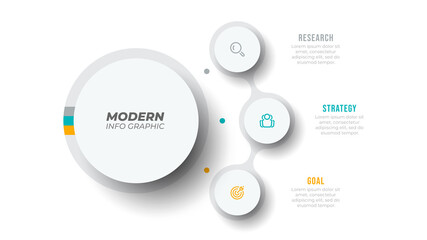 Modern Infographic template with marketing icons and 3 options, steps. Business concept with circular design elements. Can be used for workflow layout, presentations, annual report. - obrazy, fototapety, plakaty