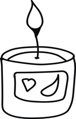 Single hand drawn candle for greeting cards, posters, stickers and seasonal design. Isolated doodle vector illustration.
