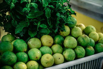 lime green and fresh mint for cocktails in the market 2