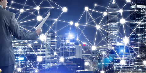 Concept of modern business networking that connect and cooperate people