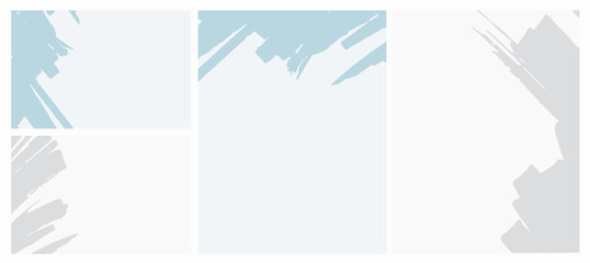 4 Abstract Hand Drawn Childish Style Vector Layouts. Dusty Pale Blue and Gray Scribbles Isolated on a Light Blue and Off-White Background. Hand Drawn Brush Dabs. No Text.