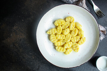 gnocchi Menu concept serving size. food background top view copy space for text