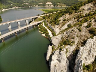 Aerial View of a River and a Bridge