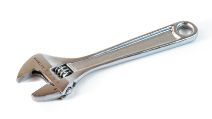 Adjustable wrench with ruler on white background