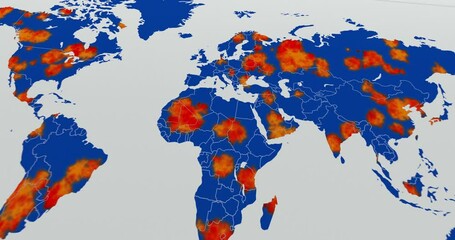 Corona virus breaks the world map, 3D animation with alpha channel