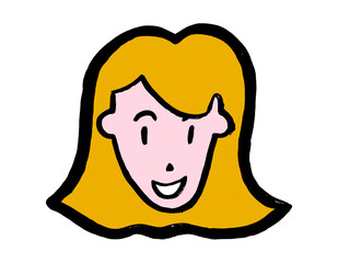 Hand drawn flat style vector design concept illustration of young smiling blond woman, avatar for internet. Flat style grunge doodle hand-drawn vector icon.