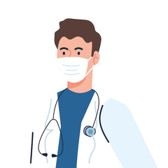 Fototapeta premium doctor using face mask during covid 19 on white background vector illustration design