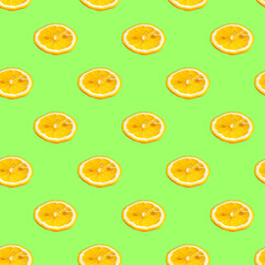 Seamless pattern with lemon slices on a salad background. Minimal isometric texture of food. Use for boards, print on fabric.