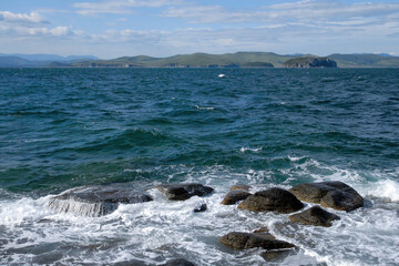 View at Slavyanka bay of the sea of Japan from Cape Bruce. Primorsky Krai (Primorye), Far East, Russia.