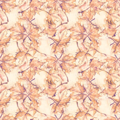 Maple Leaves Seamless Pattern. Watercolor Background.