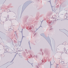 Orchid Seamless Pattern. Artistic Background.