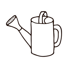 Watering can. Hand drawn vector illustration in doodle style, isolated on a white background.