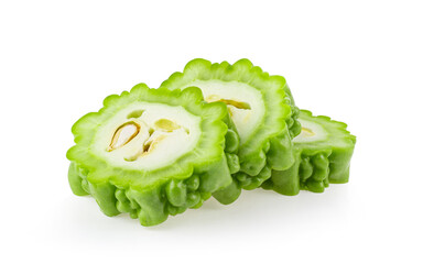slice bitter melon on white background.