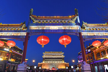 qianmen street with lattern decoration  in spring festival