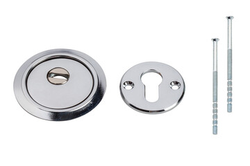 Set keyholes on a white background. Set for installation - pad, screws,
