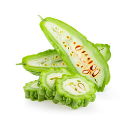 slice bitter melon on white background.