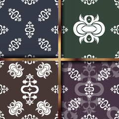 Set seamless color damsk pattern. Allover vector design for fabric, apparel textile, interior, wallpaper, phone case.
