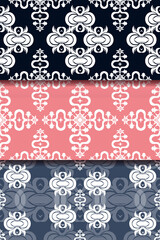Set seamless color damsk pattern. Allover vector design for fabric, apparel textile, interior, wallpaper, phone case.