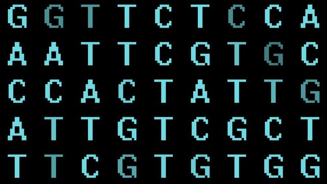 Bioinformatics Genetic DNA Code AGTC into Computer Code - DNA Genome Sequencing Letters Fade to 1s and 0s