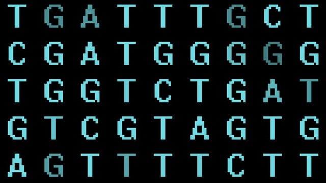 Bioinformatics Genetic DNA Code AGTC into Computer Code - DNA Genome Sequencing Letters Fade to 1s and 0s