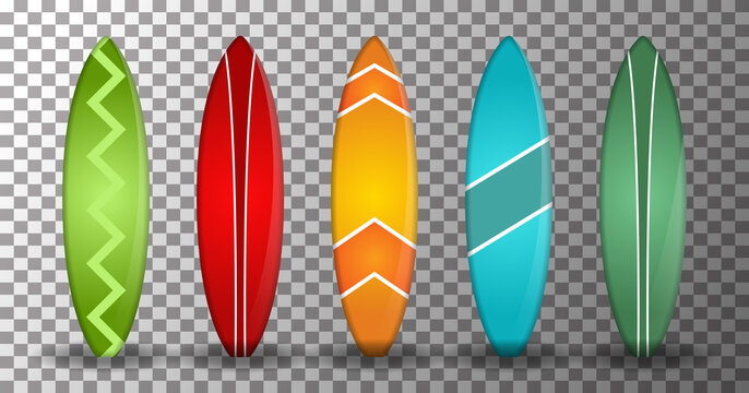 realistic surfboard vector with several shapes and colors on a transparent background. isolated vector design