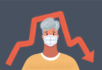 Sad man in medical mask afraid of the coronavirus.