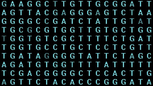 Bioinformatics Genetic DNA Code AGTC into Computer Code - DNA Genome Sequencing Letters Fade to 1s and 0s