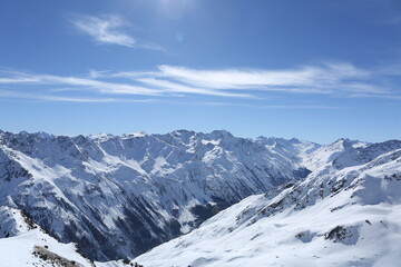 Fototapeta na wymiar Snow and winter in alps nice panorama and cold landscape