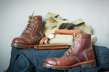 Men's casual outfits with leather accessories, Fashion concept