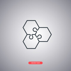 Hexagonal puzzles icon on gray background.