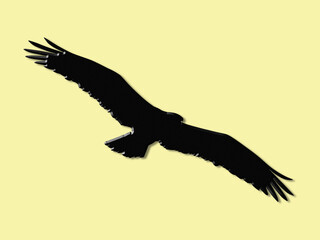 Fliegende Schwarze Vogel auf Gelben Hintergrund.