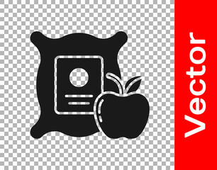 Black Apple in the sack icon isolated on transparent background. Apples in a canvas bag. Farmers market. Vector Illustration.