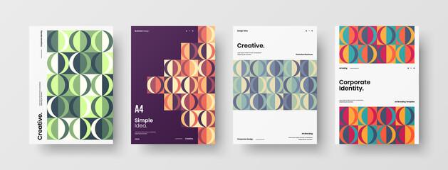 Company identity brochure template collection. Business presentation vector A4 vertical orientation front page mock up set. Corporate report cover abstract geometric illustration design layout bundle.