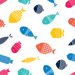 Cute fish. Kids background. Seamless pattern. Can be used in textile industry, paper, background, scrapbooking.