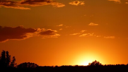 Fototapeta na wymiar Orange sunset on the cloudy sky