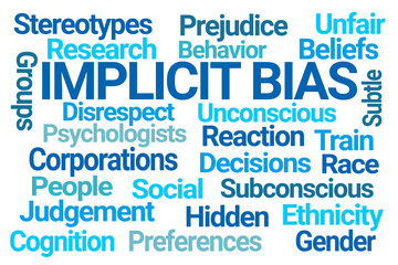 Implicit Bias Word Cloud on White Background