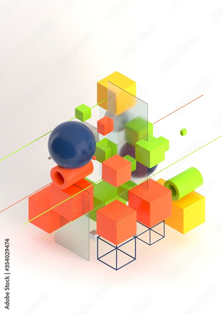 Leinwandbilder abstract 3d render visualization background, template modern composition of geometric shapes in isom
