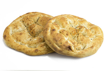 Traditional Turkish ramadan pita bread for holy month Ramadan. isolated on white.