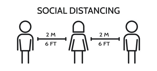 Social distancing. Please Keep Your Distance sign to alert people to leave 2 meters between each other.