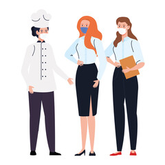 workers using face mask during covid 19 on white background vector illustration design