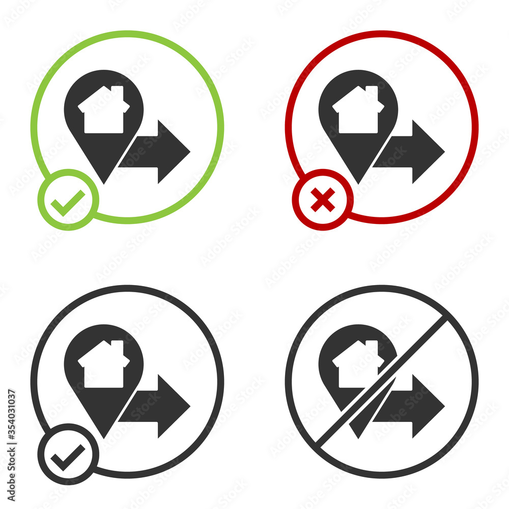 Poster black map pointer with house icon isolated on white background. home location marker symbol. circle 