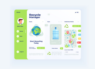 Recycle manager tablet interface vector template. Mobile app page day mode design layout. User profile screen. Flat UI for application. Useful waste management information on portable device display