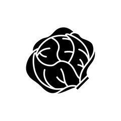 Lettuce black glyph icon. Fresh vegetable. Appetizer from menu. Whole veggie for cooking recipe. Natural product from farmer market. Silhouette symbol on white space. Vector isolated illustration