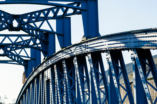 Blue swing bridge on Goole docks, detail