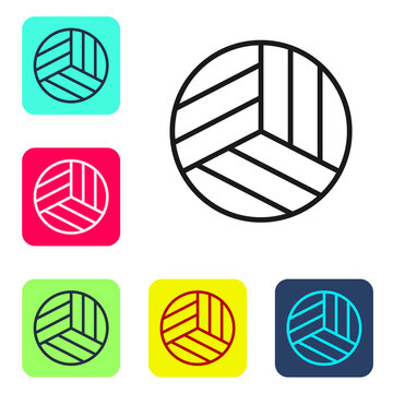 Black line Volleyball ball icon isolated on white background. Sport equipment. Set icons in color square buttons. Vector Illustration.