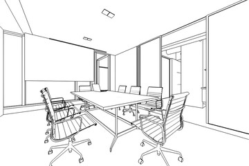 Fototapeta na wymiar interior outline sketch drawing perspective of a space office